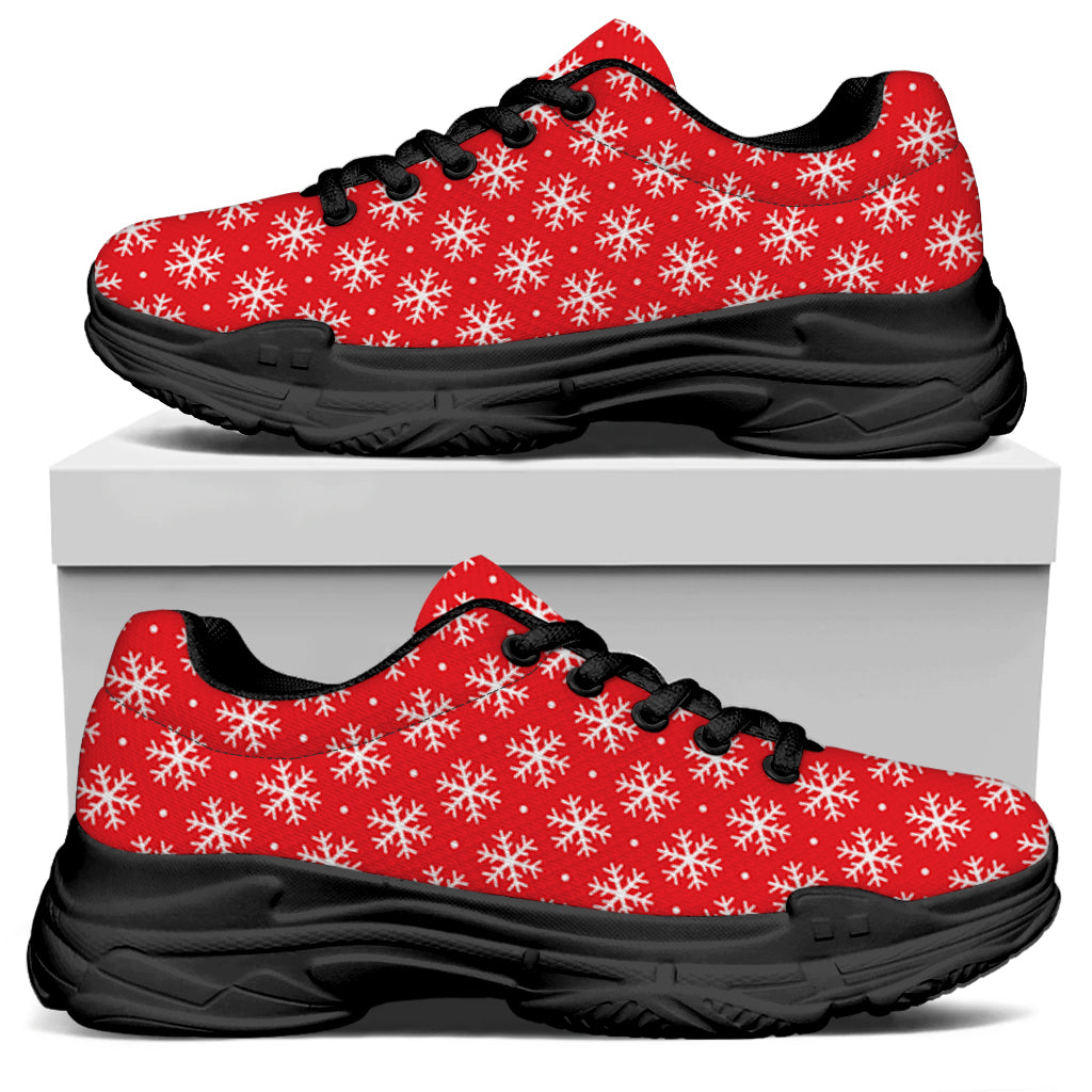 Christmas Snowflake Pattern Print Black Chunky Shoes
