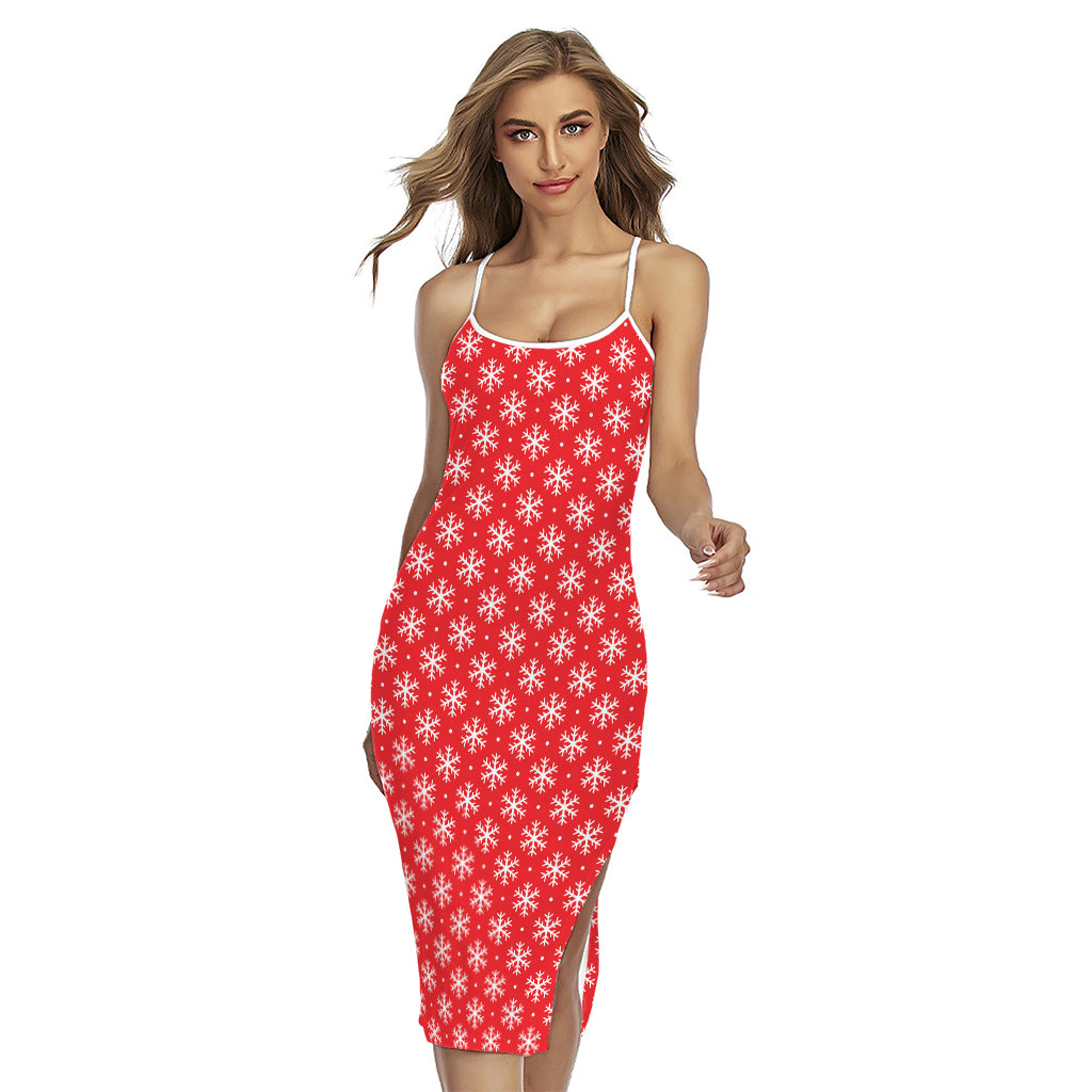 Christmas Snowflake Pattern Print Cross Back Cami Dress