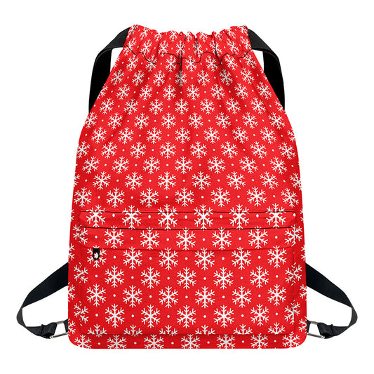 Christmas Snowflake Pattern Print Drawstring Backpack