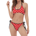 Christmas Snowflake Pattern Print Halter Scoop Tie Side Bikini