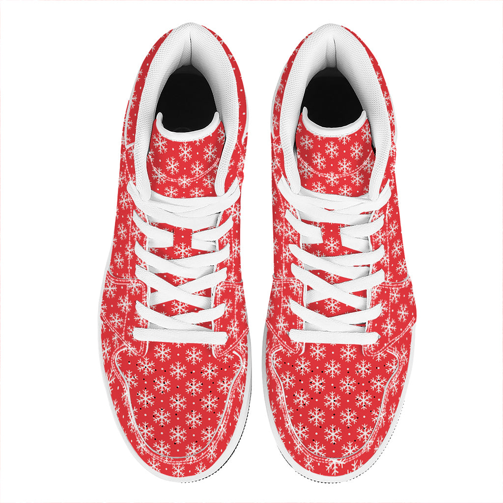 Christmas Snowflake Pattern Print High Top Leather Sneakers