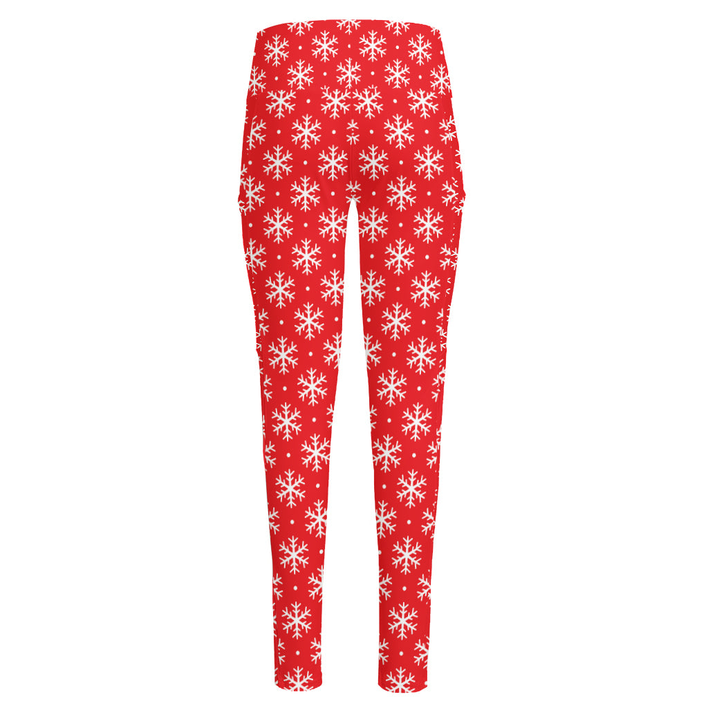 Christmas Snowflake Pattern Print High-Waisted Pocket Leggings