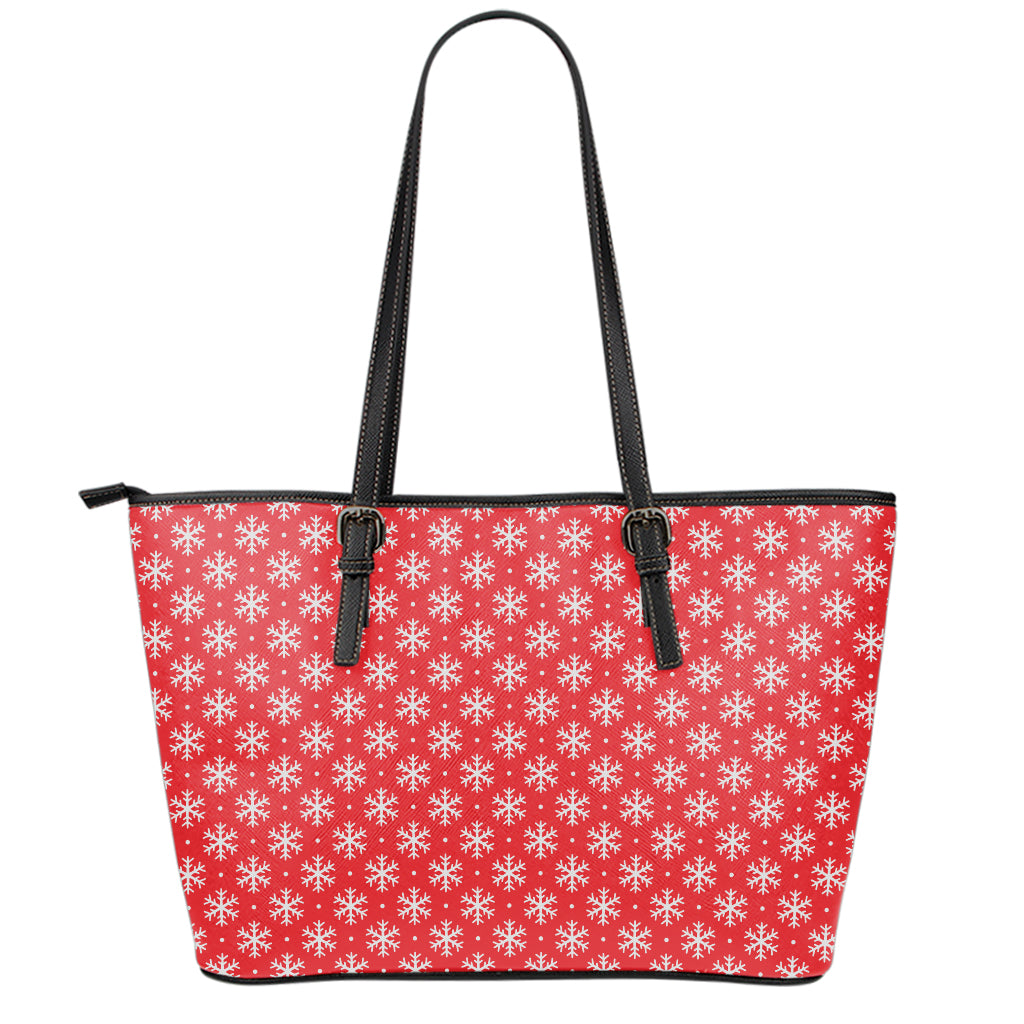 Christmas Snowflake Pattern Print Leather Tote Bag