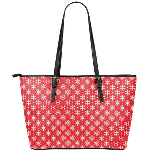 Christmas Snowflake Pattern Print Leather Tote Bag