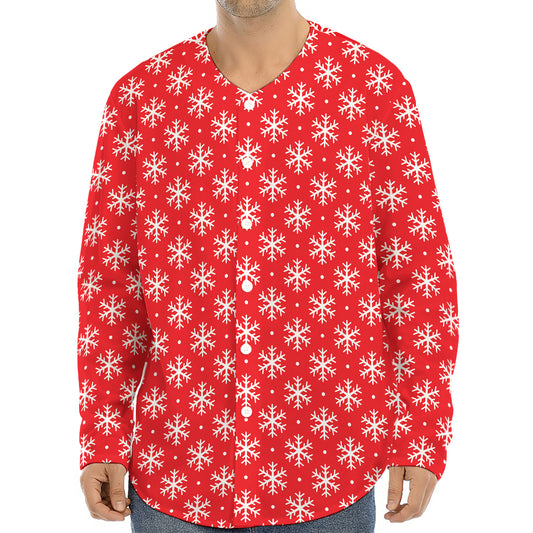 Christmas Snowflake Pattern Print Long Sleeve Baseball Jersey