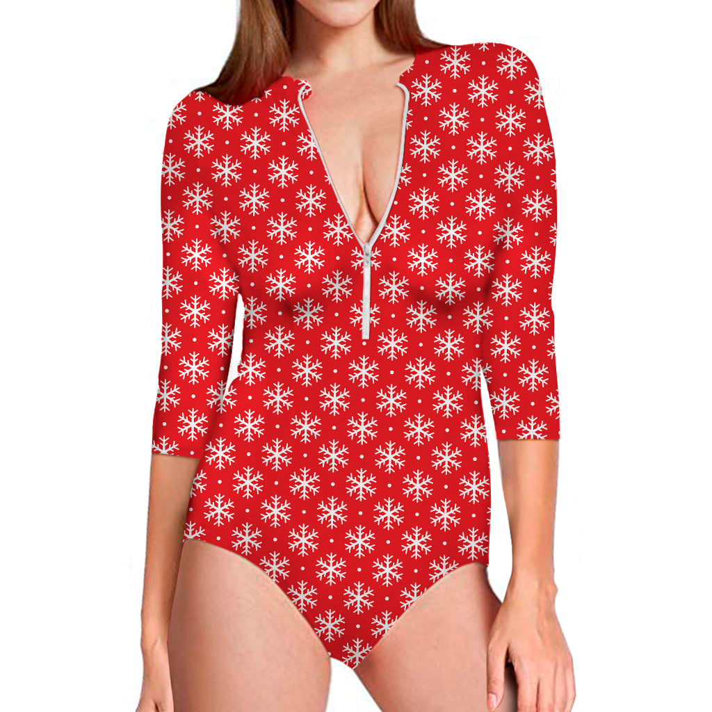 Christmas Snowflake Pattern Print Long Sleeve Swimsuit