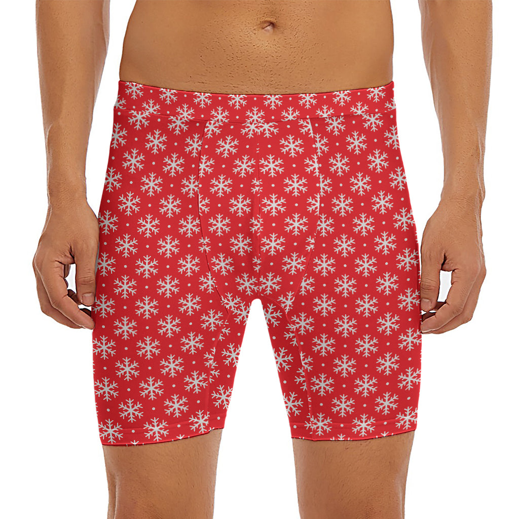 Christmas Snowflake Pattern Print Men's Long Boxer Briefs