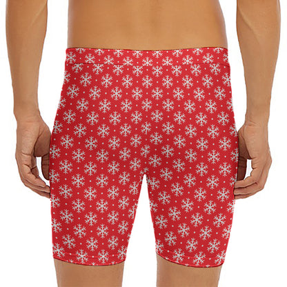 Christmas Snowflake Pattern Print Men's Long Boxer Briefs