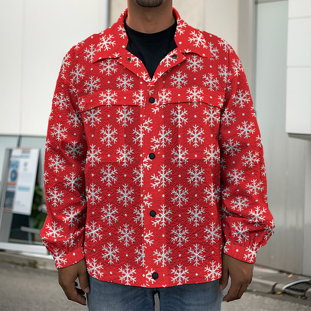 Christmas Snowflake Pattern Print Men's Shirt Jacket