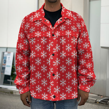 Christmas Snowflake Pattern Print Men's Shirt Jacket