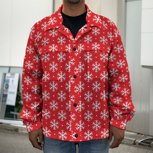Christmas Snowflake Pattern Print Men's Shirt Jacket