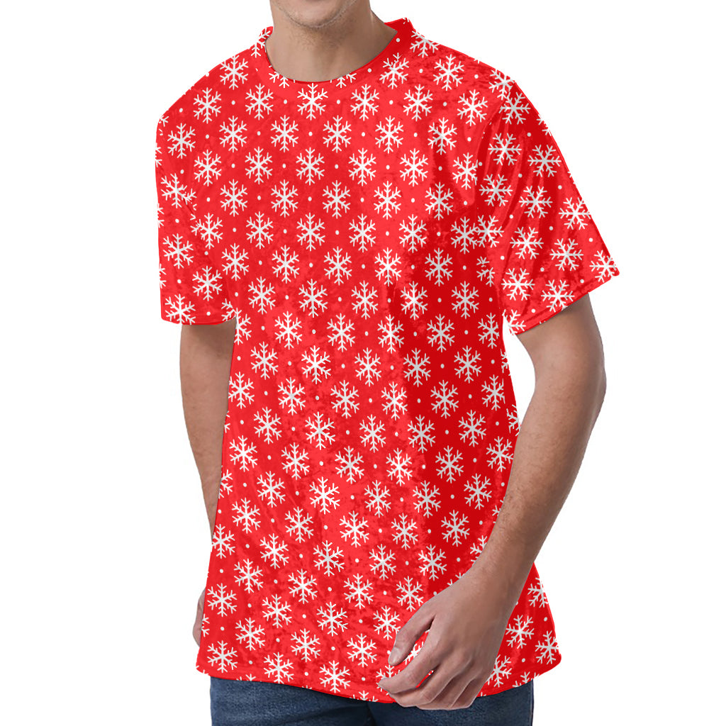 Christmas Snowflake Pattern Print Men's Velvet T-Shirt