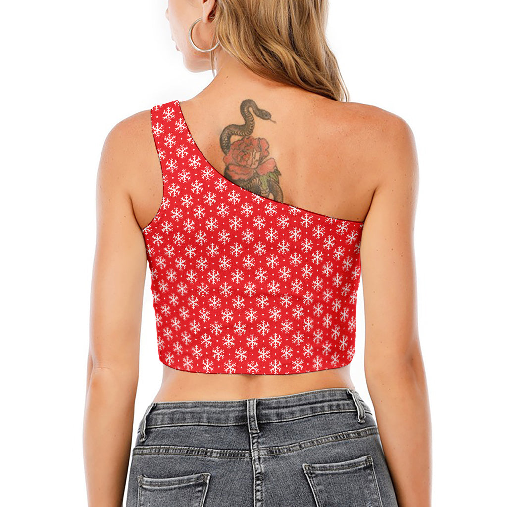 Christmas Snowflake Pattern Print One Shoulder Crop Top