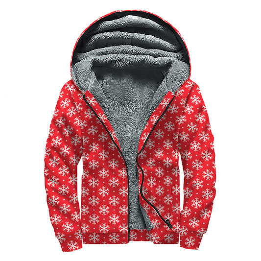 Christmas Snowflake Pattern Print Sherpa Lined Zip Up Hoodie