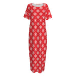 Christmas Snowflake Pattern Print Short Sleeve Long Nightdress