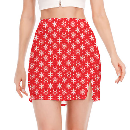 Christmas Snowflake Pattern Print Side Slit Mini Skirt
