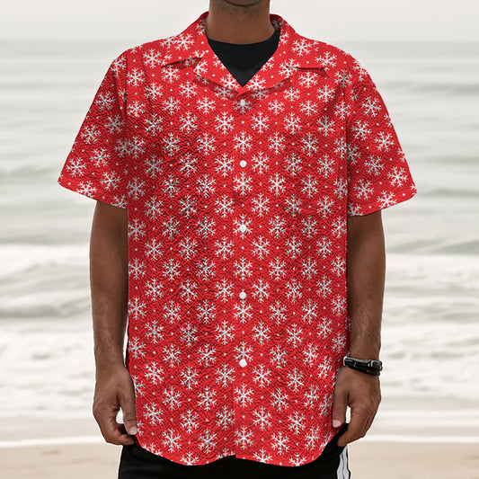 Christmas Snowflake Pattern Print Textured Short Sleeve Shirt
