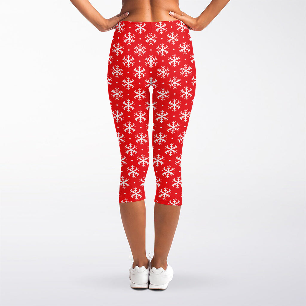 Christmas Snowflake Pattern Print Women's Capri Leggings