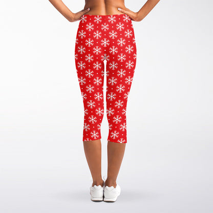 Christmas Snowflake Pattern Print Women's Capri Leggings
