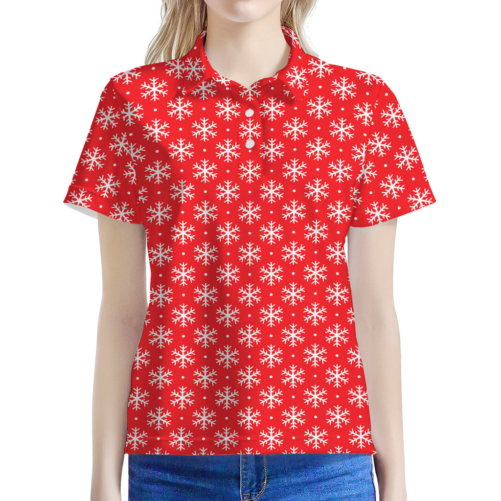 Christmas Snowflake Pattern Print Women's Polo Shirt