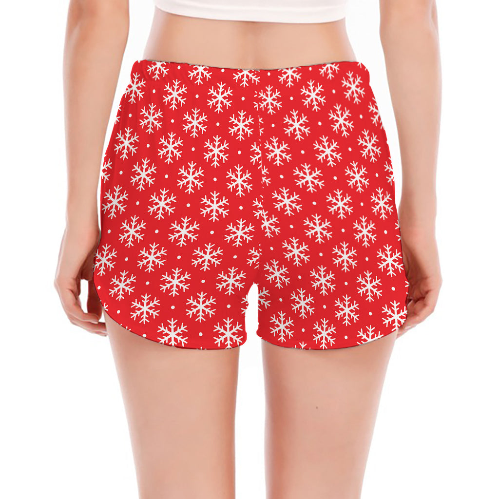 Christmas Snowflake Pattern Print Women's Split Running Shorts