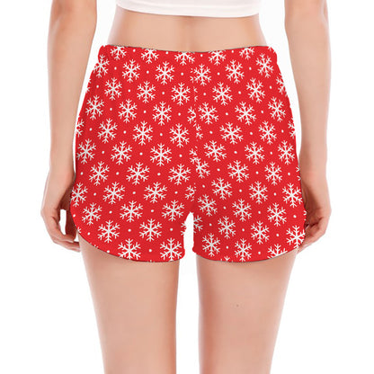 Christmas Snowflake Pattern Print Women's Split Running Shorts