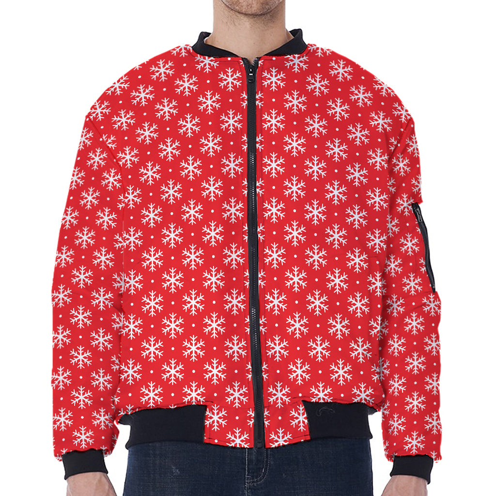 Christmas Snowflake Pattern Print Zip Sleeve Bomber Jacket