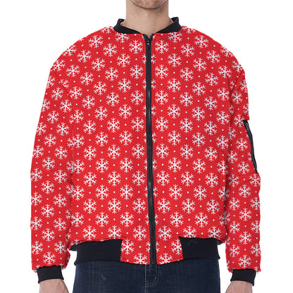 Christmas Snowflake Pattern Print Zip Sleeve Bomber Jacket