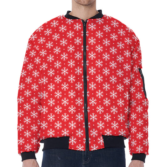 Christmas Snowflake Pattern Print Zip Sleeve Bomber Jacket
