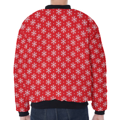 Christmas Snowflake Pattern Print Zip Sleeve Bomber Jacket