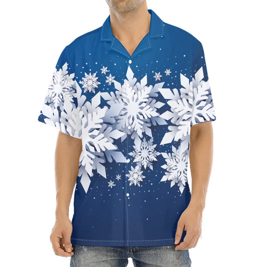 Christmas Snowflake Print Aloha Shirt