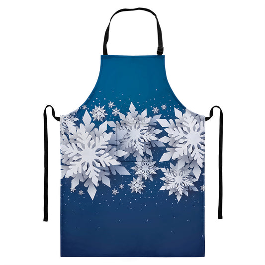 Christmas Snowflake Print Bib Apron With Pocket