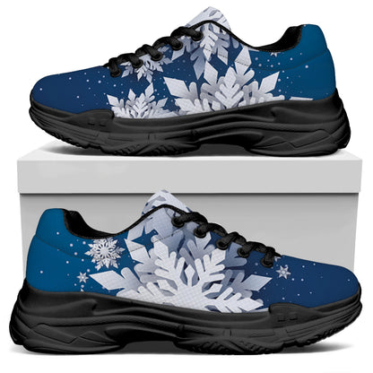 Christmas Snowflake Print Black Chunky Shoes