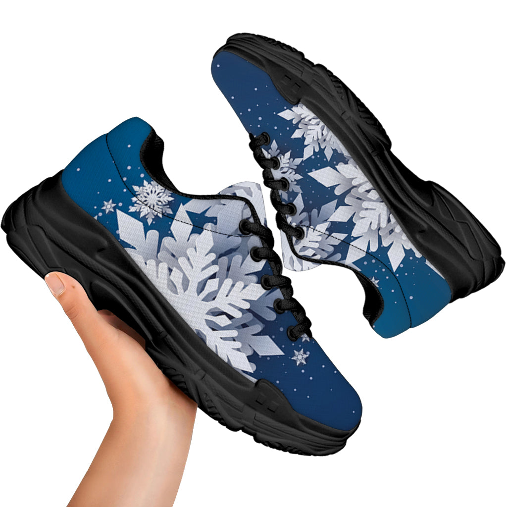 Christmas Snowflake Print Black Chunky Shoes