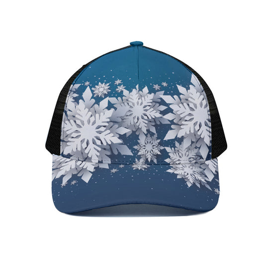 Christmas Snowflake Print Black Mesh Trucker Cap