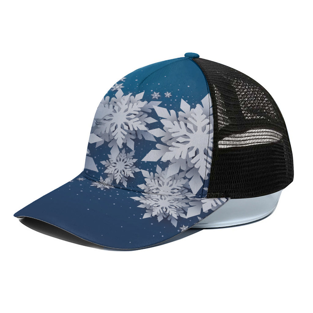 Christmas Snowflake Print Black Mesh Trucker Cap
