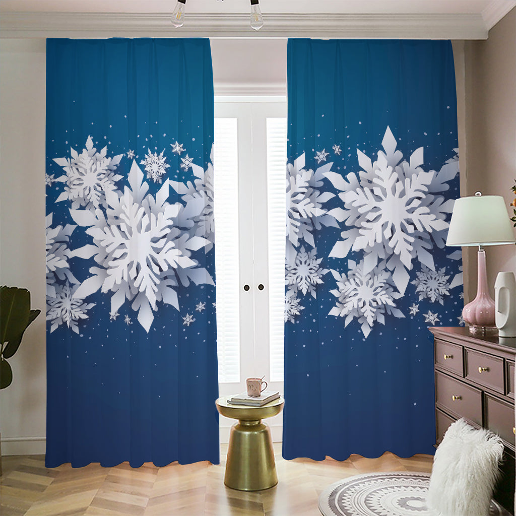 Christmas Snowflake Print Blackout Pencil Pleat Curtains