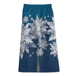 Christmas Snowflake Print Cotton Front Slit Maxi Skirt