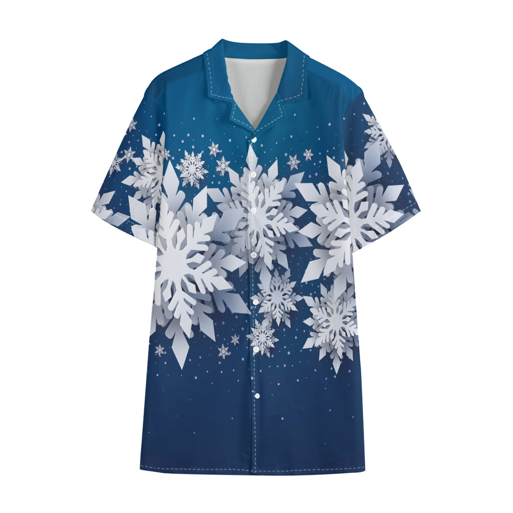 Christmas Snowflake Print Cotton Hawaiian Shirt