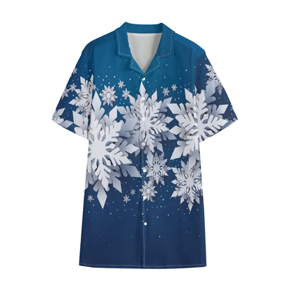 Christmas Snowflake Print Cotton Hawaiian Shirt