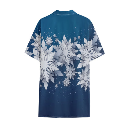 Christmas Snowflake Print Cotton Hawaiian Shirt