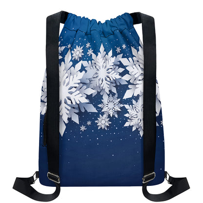 Christmas Snowflake Print Drawstring Backpack