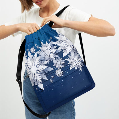 Christmas Snowflake Print Drawstring Backpack