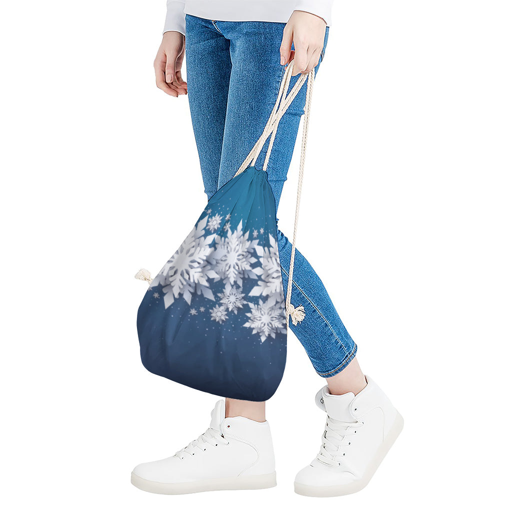 Christmas Snowflake Print Drawstring Bag