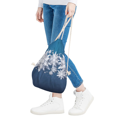 Christmas Snowflake Print Drawstring Bag