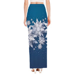 Christmas Snowflake Print High Slit Maxi Skirt