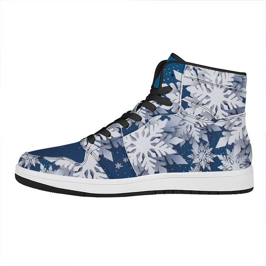 Christmas Snowflake Print High Top Leather Sneakers