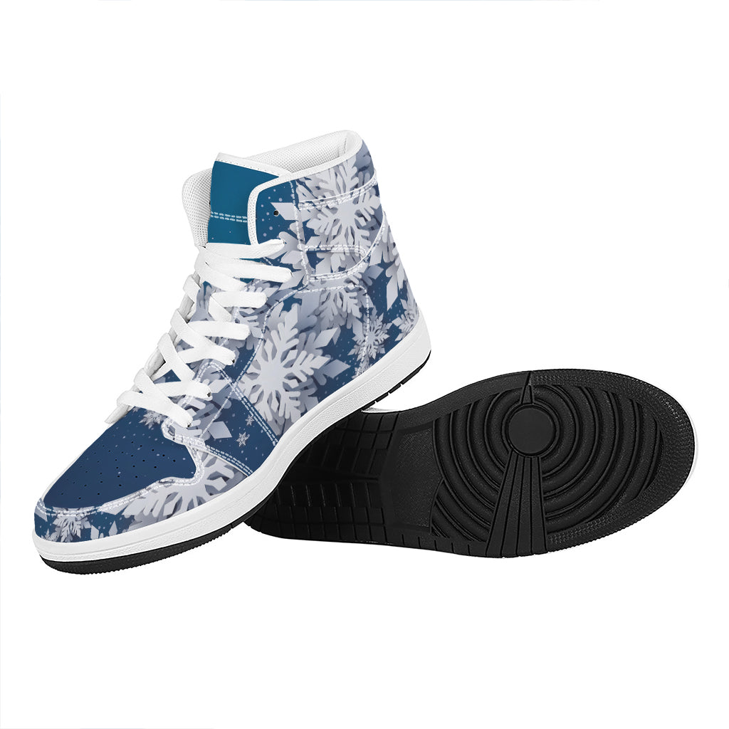Christmas Snowflake Print High Top Leather Sneakers