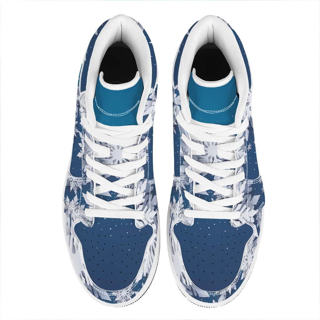 Christmas Snowflake Print High Top Leather Sneakers