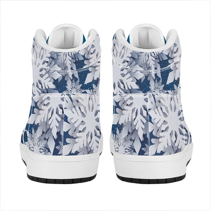 Christmas Snowflake Print High Top Leather Sneakers